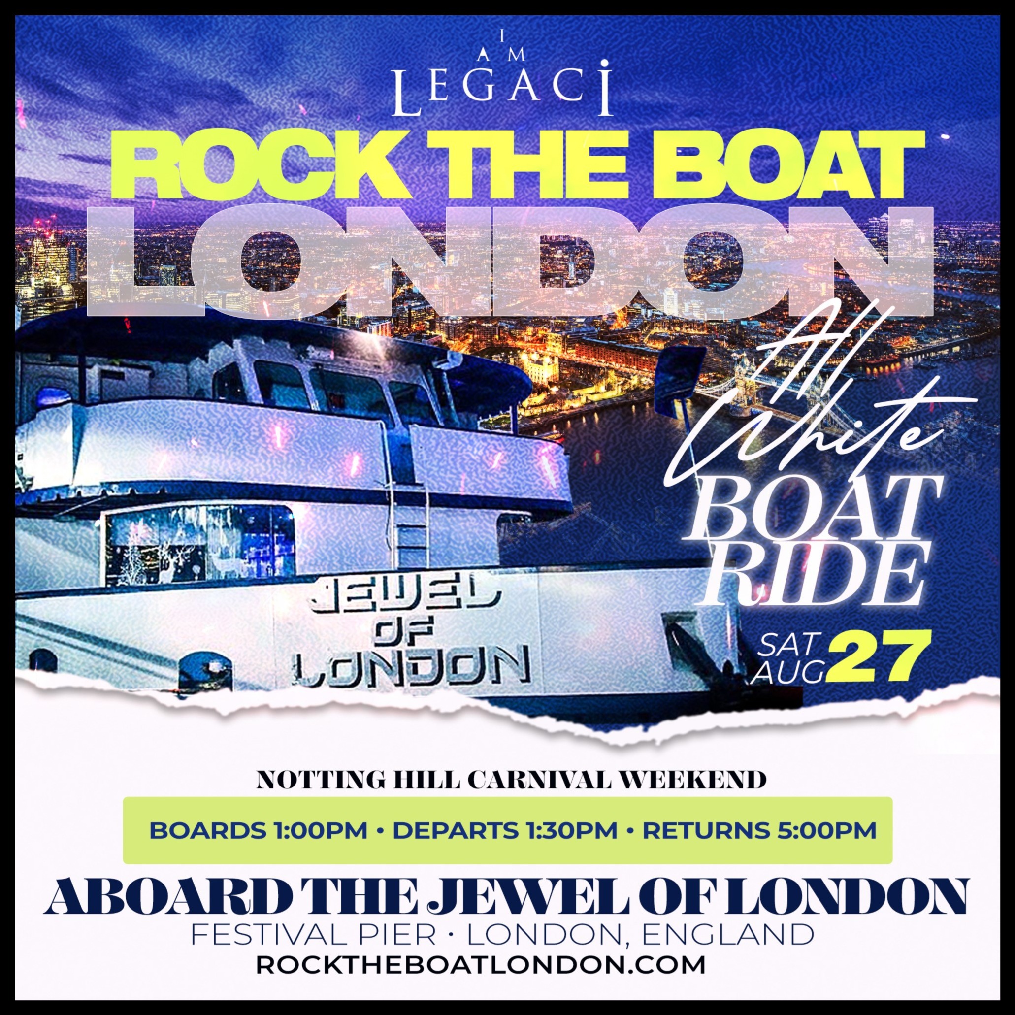 Rock The Boat London All White Boat Ride Party | Notting Hill Carnival 2022 
